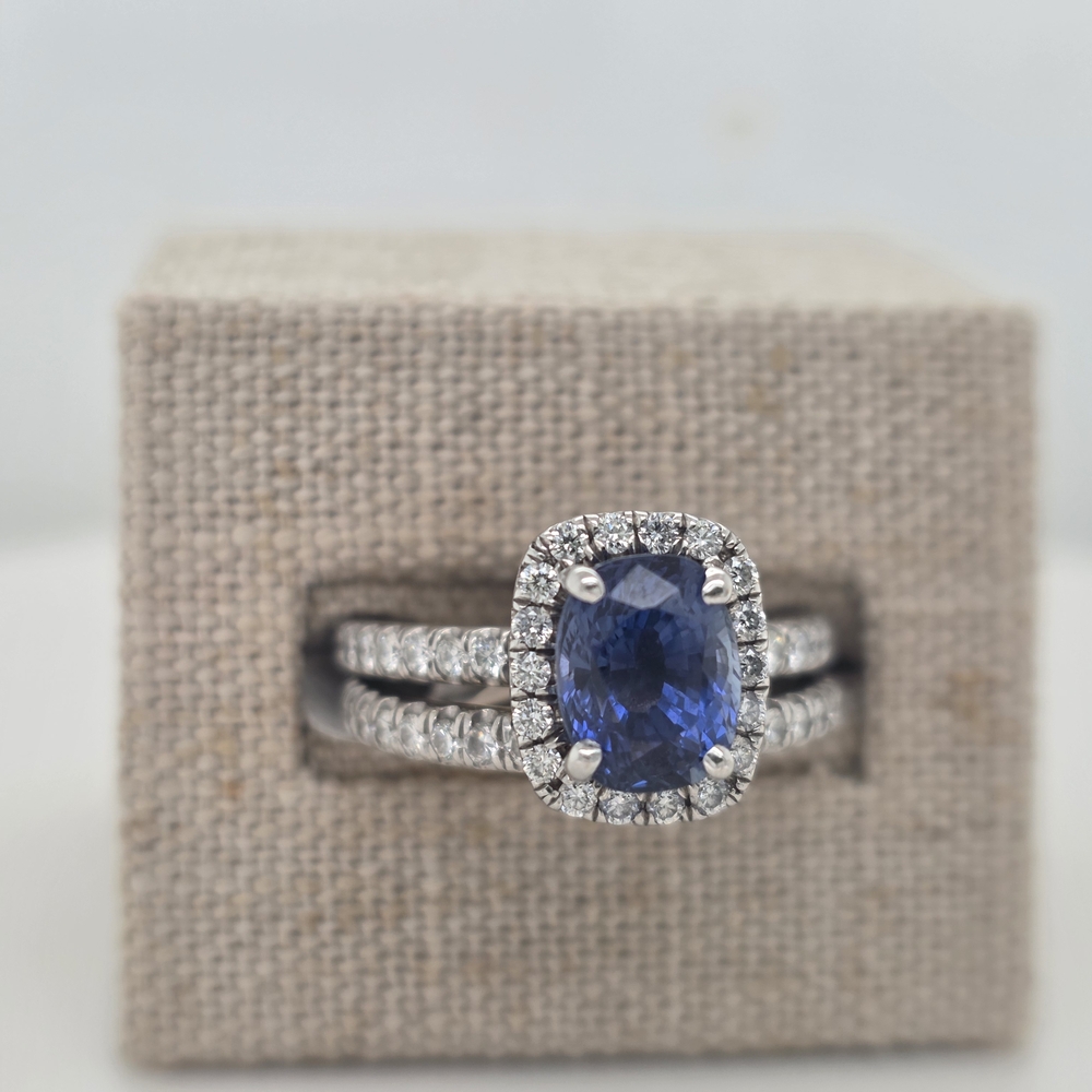 Elegant White Gold Sapphire And Diamond Ring Set